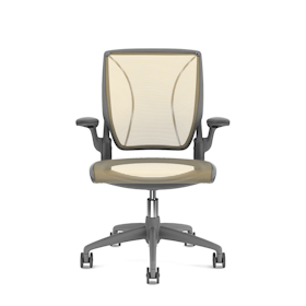 Pinstripe Mesh Yellow World Task Chair, Fixed Arms, Gray Frame